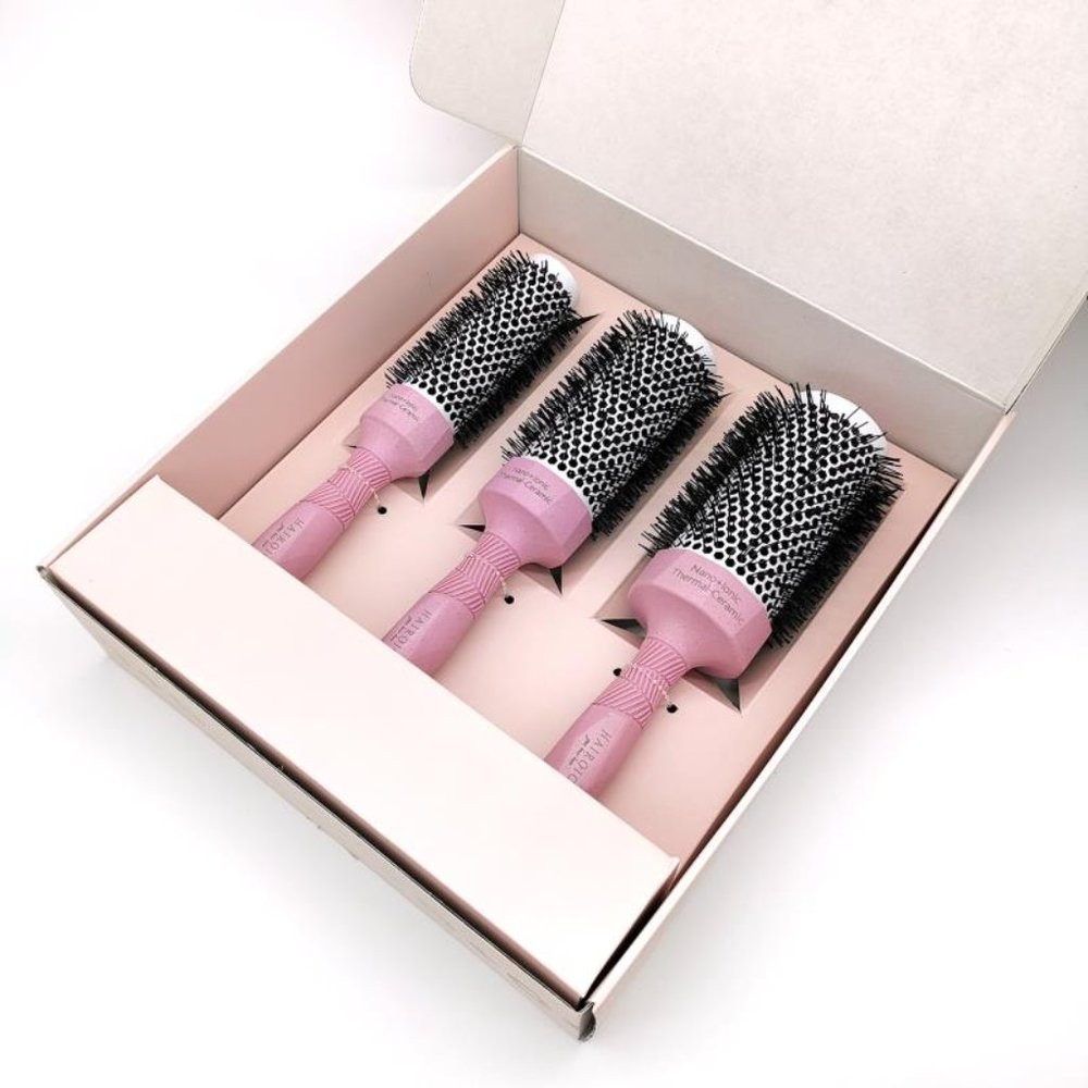 NWT BLOWOUT ROUND BRUSH 3 PCS SET,BIO-DEGRADABLE,IONIC THERMAL CERAMIC BRUSH SET